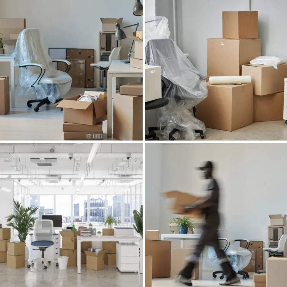Office equipment prepared for careful packing and transport